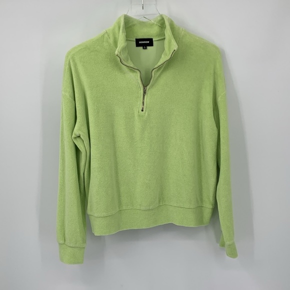 Monrow half zip terry cloth pull-over top shirt lemon lime green quarter Small - Picture 2 of 5